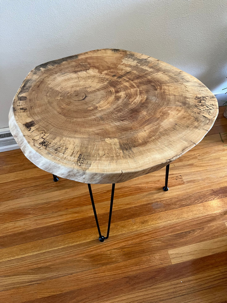 Live Edge Sycamore Tables with Hairpin Legs