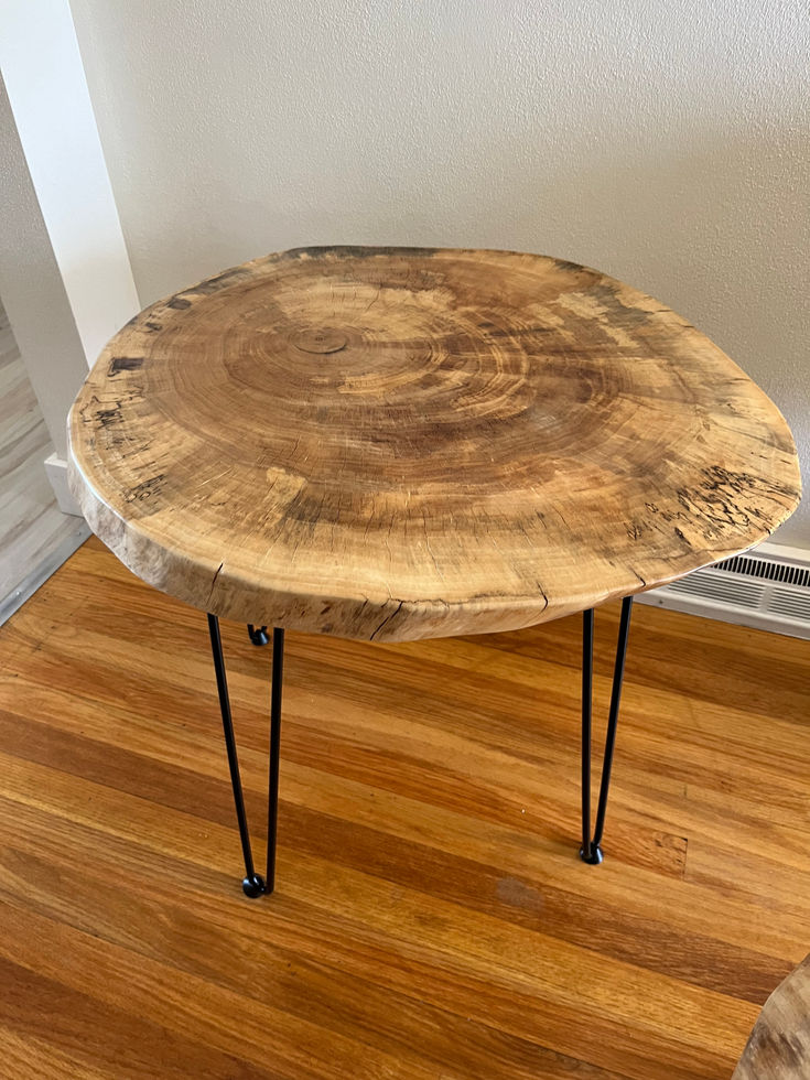 Live Edge Sycamore Tables with Hairpin Legs