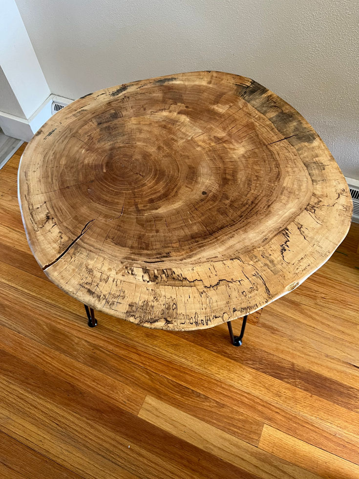 Live Edge Sycamore Tables with Hairpin Legs