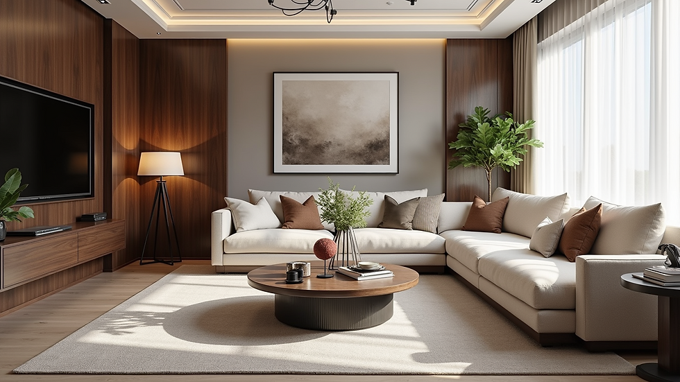 Eye-level view of a cozy living room with elegant decor accents