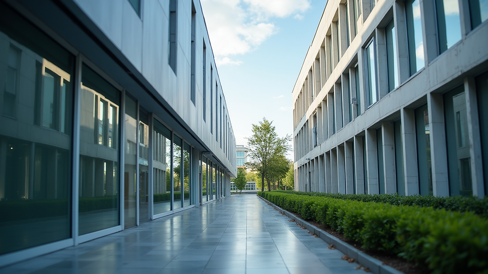 Eye-level view of a modern office building exterior