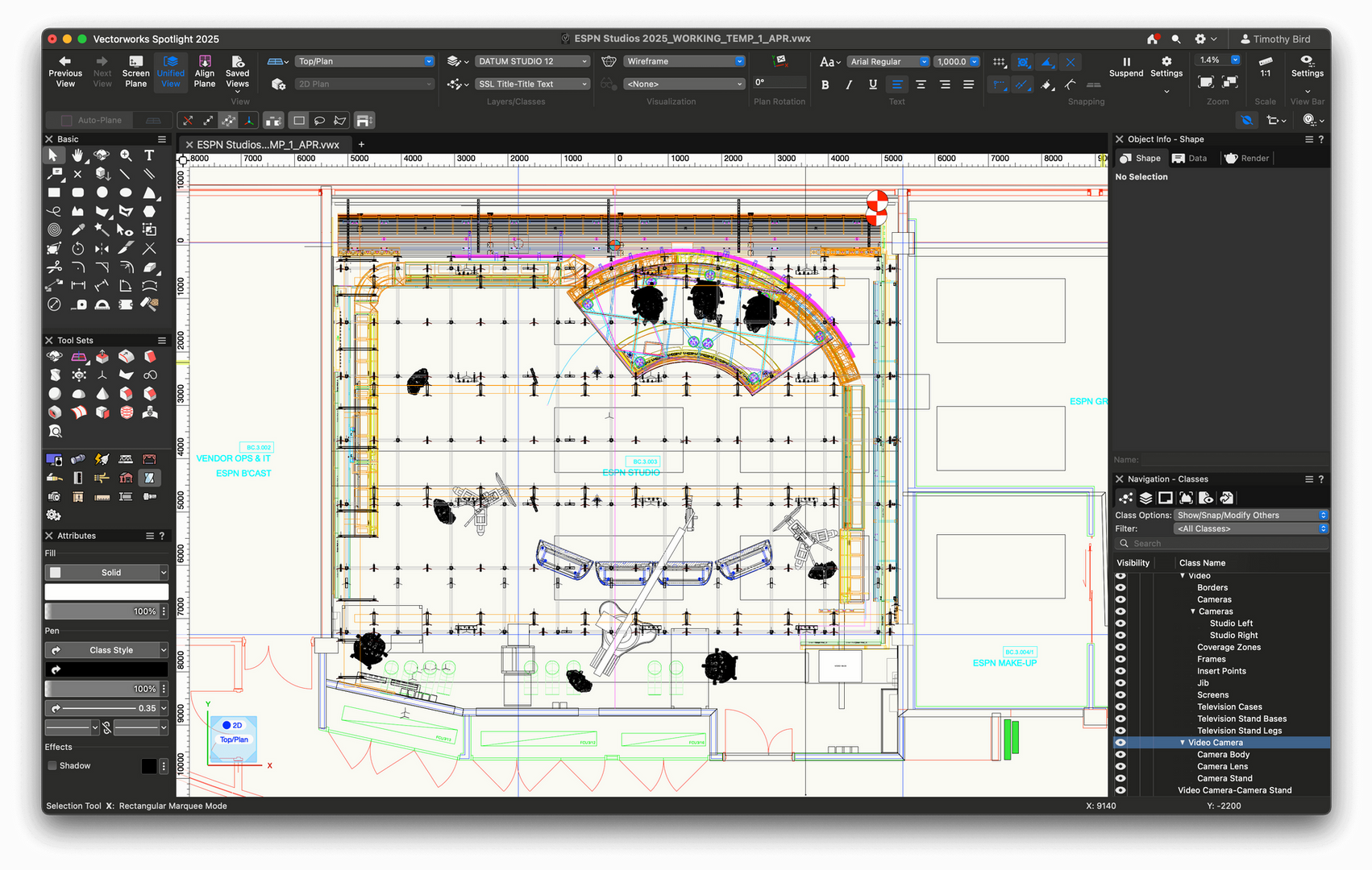 Technical plan layout for Wimbledon studio production by ESPN.