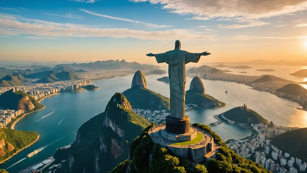 Eye-level view of Christ the Redeemer statue overlooking Rio de Janeiro