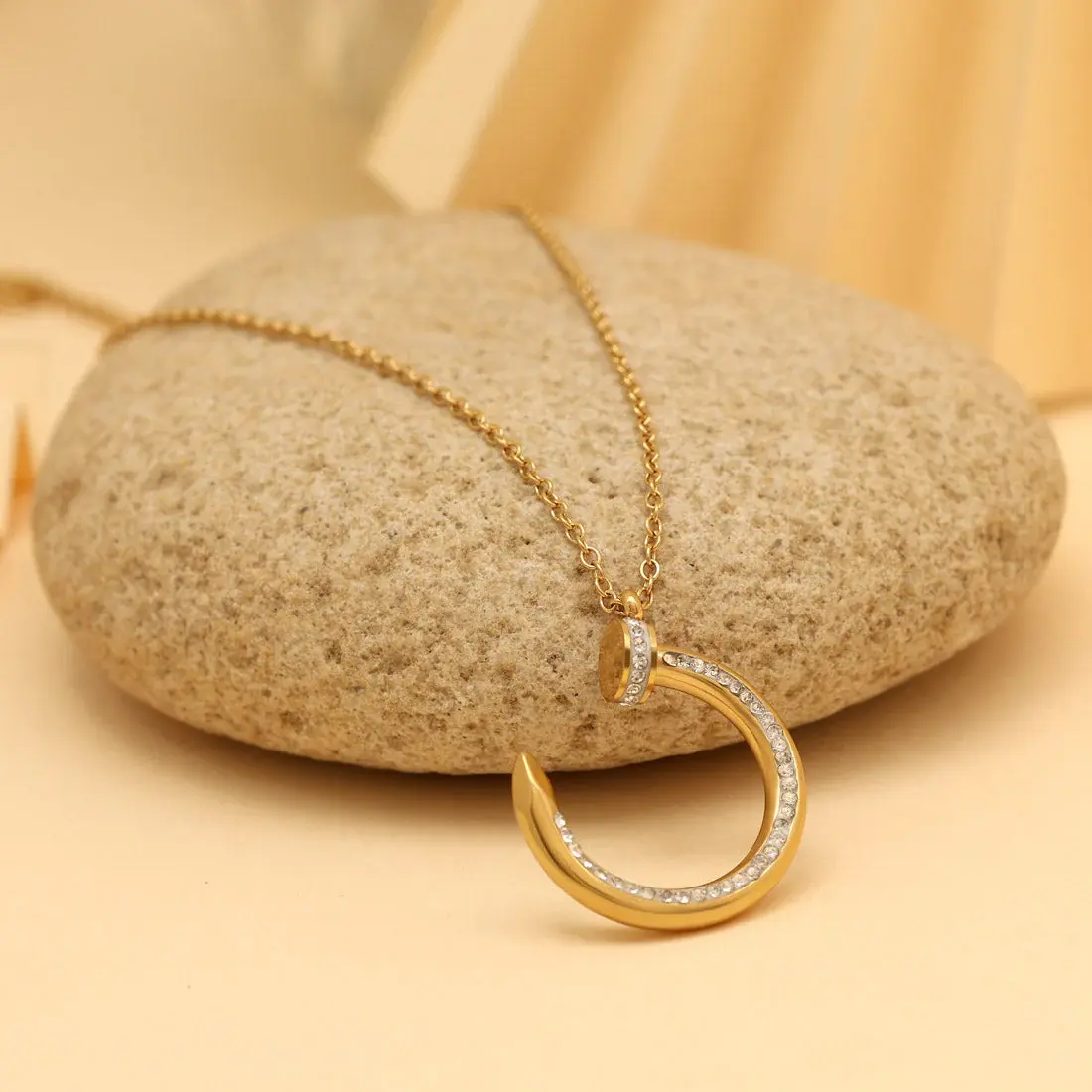 Gold Color 18K Plated Stainless Steel Demi Fine Pendant (Round Design)