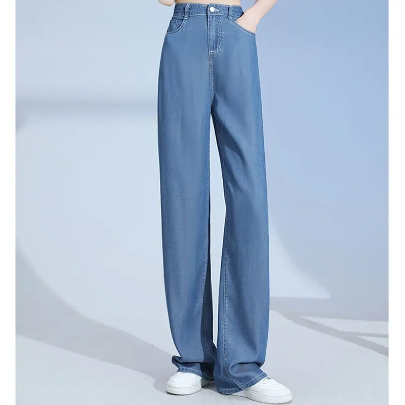 Thumbnail: Women High Waist Vintage Wide Leg Pants Lady Fashion Straight Leg Trousers Fema