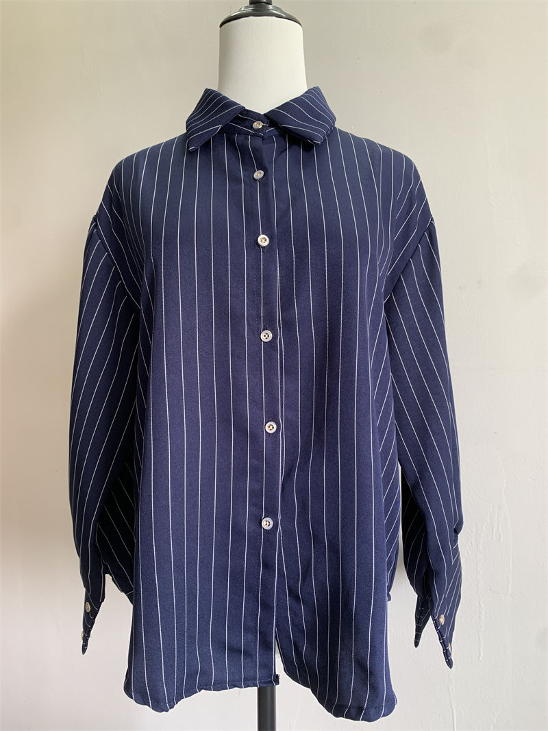 Miniaturbild: Classic Striped Shirt Women Spring Autumn Single-breasted Long Sleeve Cardigan 