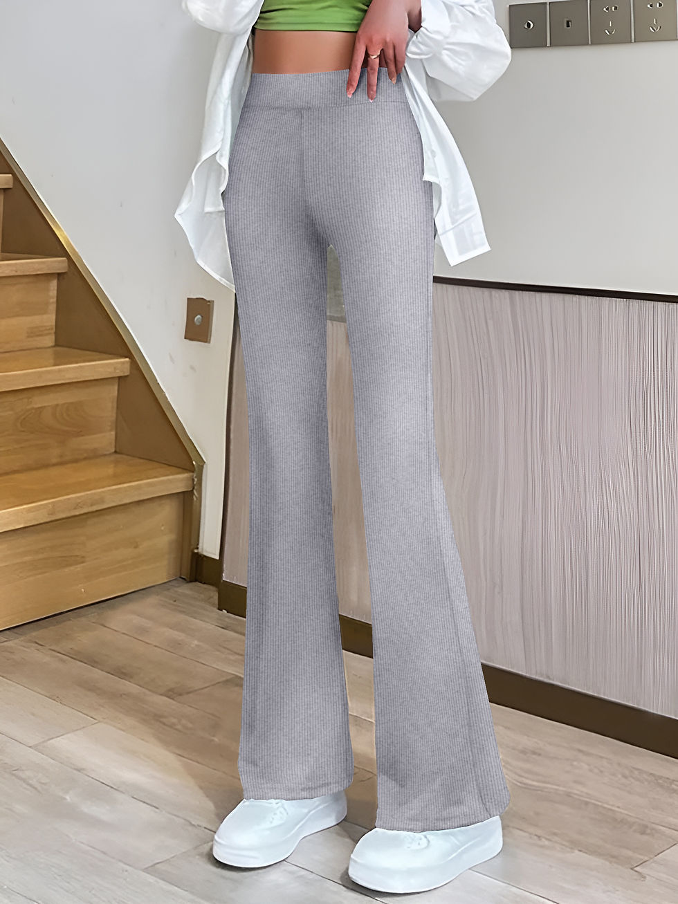 Thumbnail: Women Pants Solid Colour Ribbed Casual Elegant Ladies Flared Trousers Skinny Fa