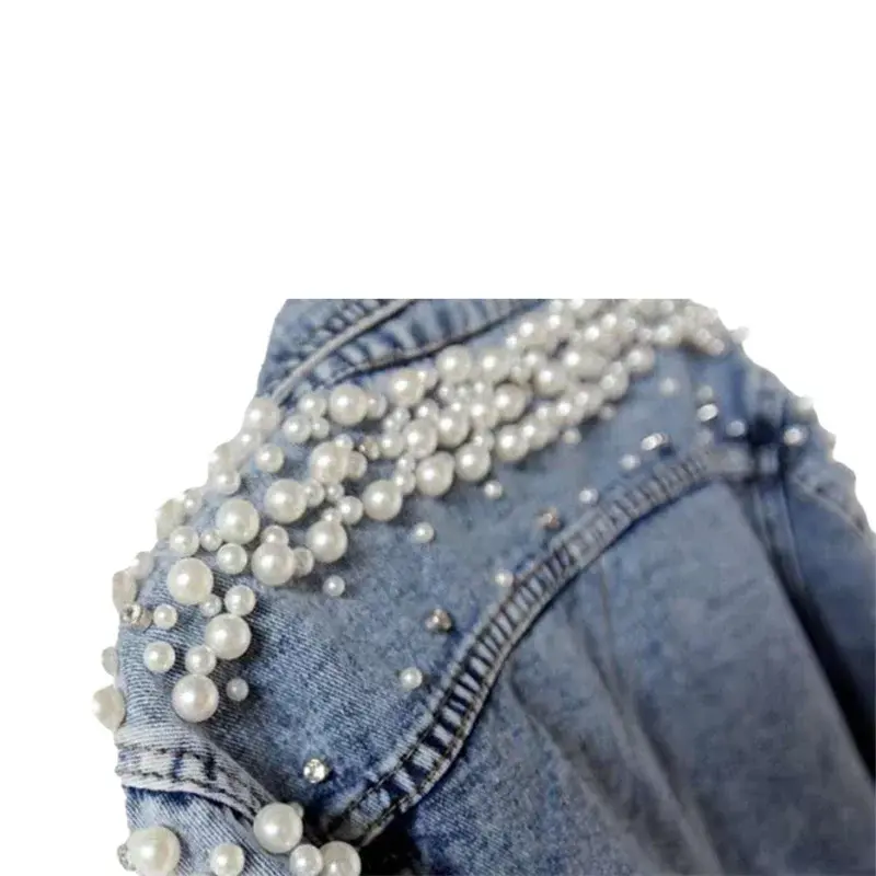 Thumbnail: Women Fashion Beaded Decoration Jacket Spring Autumn Casual Commuter Denim Coat
