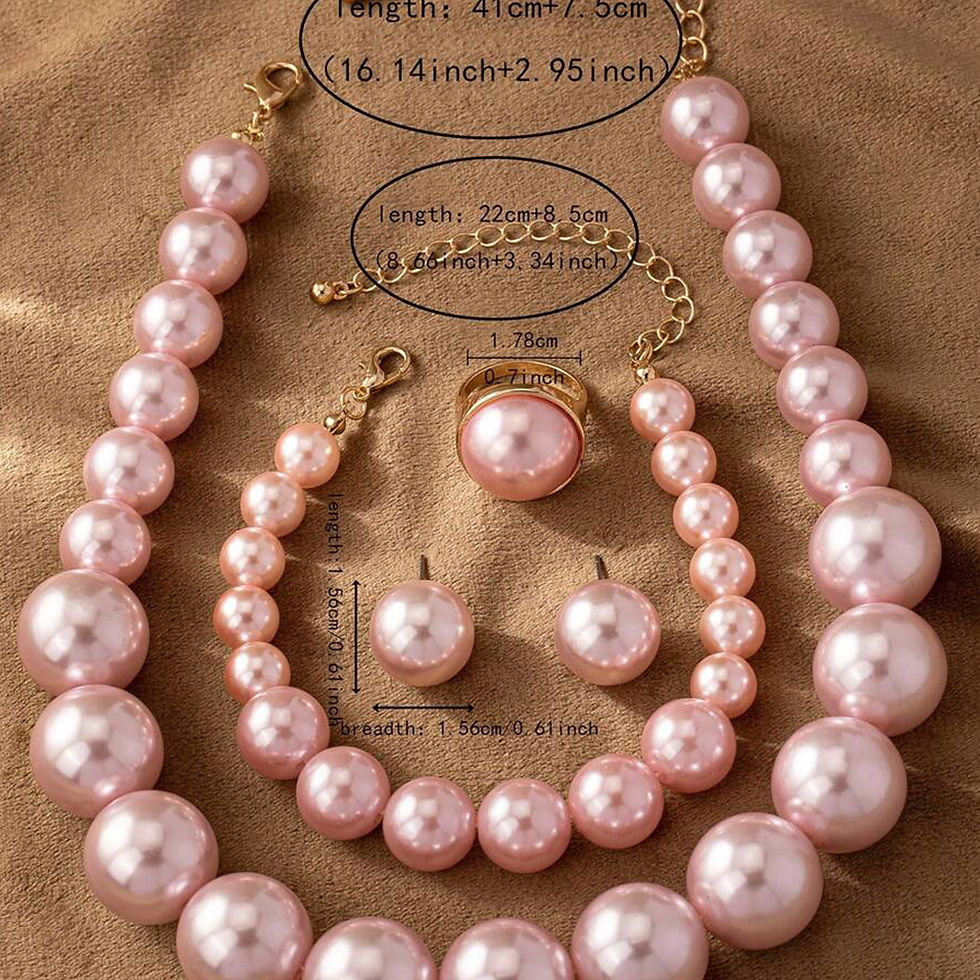 Miniaturbild: 4 PCS Imitation Pearl Necklace Bracelet Earrings Ring Set Elegant Design Women 