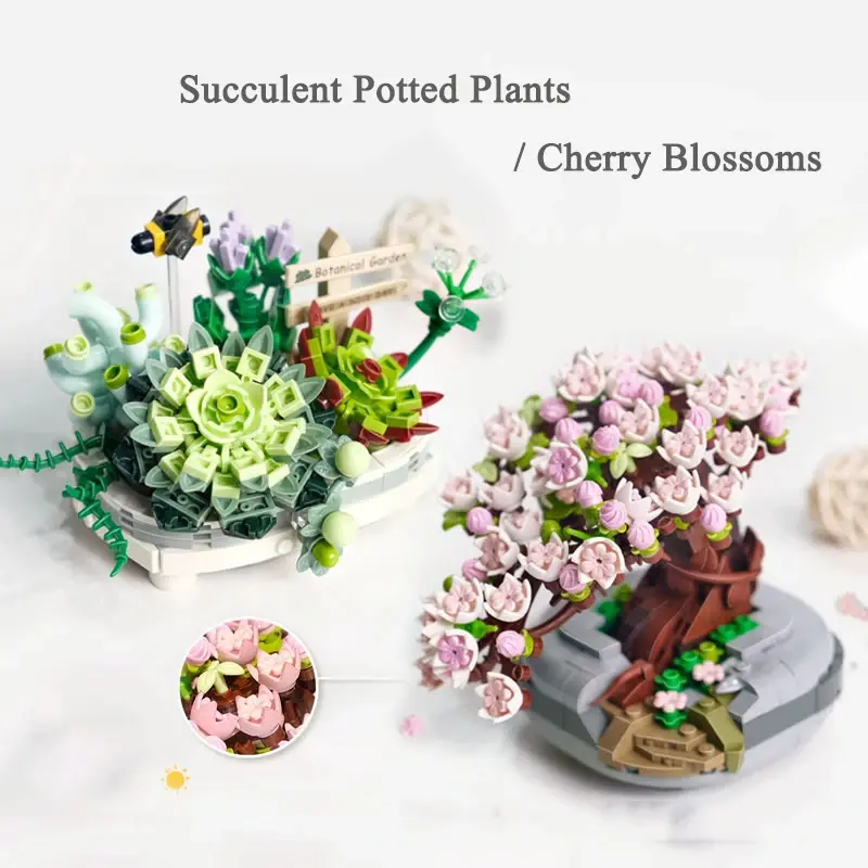 Miniaturbild: Mini Bouquet Building Blocks Flowers Succulent Cherry Blossom Bonsai 3D Model D