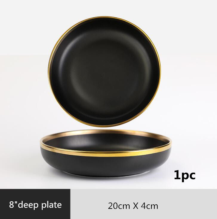 Miniaturbild: Gilt Rim Schwarz Porzellan Abendessen Platten Küche Gerichte Keramik Geschirr T