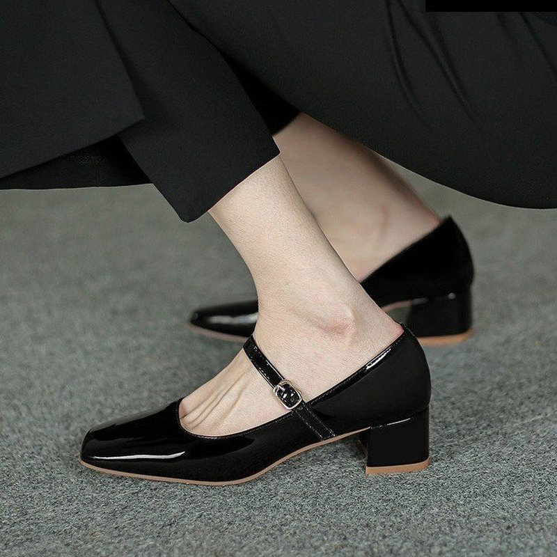 Thumbnail: Neue Damen rot schwarz Mary Jane Schuhe hochwertige Leder Low Heel Kleid Schuhe