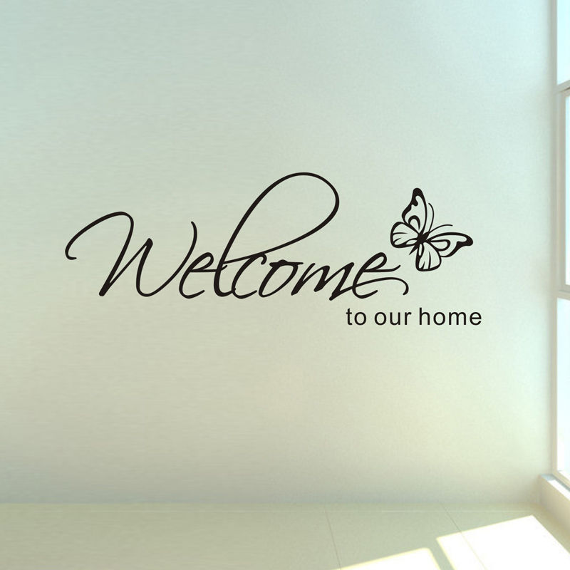 Welcome To Our Home Text Wall Sticker Living Room Decals Bedroom Butterfly Decor