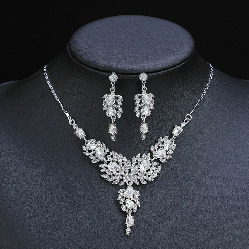 Miniaturbild: 2Pcs Women Bridal Jewelry Sets Vintage Luxury Flower Crystal Wedding Earrings N
