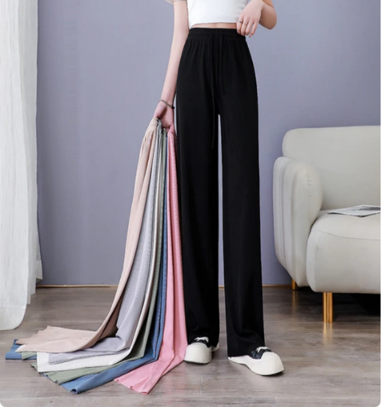 Thumbnail: Ice Silk Wide-Leg Pants Women Cool Sweatpants Summer Thin Pleat Loose Straight 