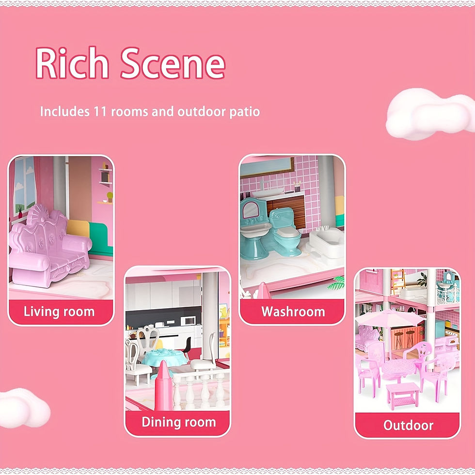 Thumbnail: Doll House Set With 11 Rooms And Furniture Accessories Pink Play Dream House DI