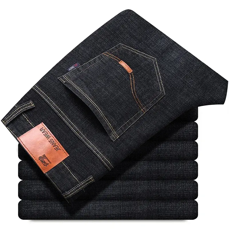 Thumbnail: Classic Style Men Brand Jeans Business Casual Straight Stretch Slim Denim Pants