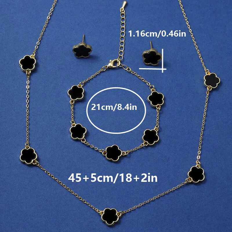Miniaturbild: Trendy Flower Stainless Steel Jewelry Sets For Women Gold Color Metal Earring N