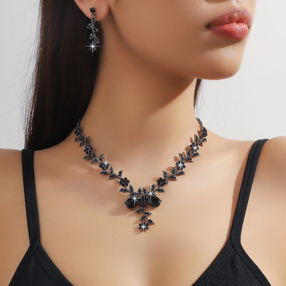 Miniaturbild: 3PC Women's Fashion Trend Small Flower Water Drop Necklace Earrings Jewelry Set