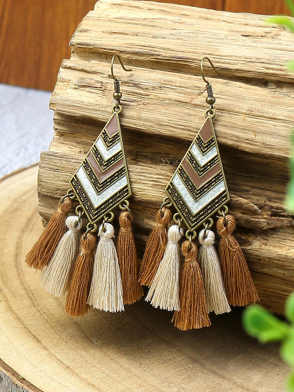 Miniaturbild: Bohemian retro national style Khaki warm color tassel pendant earrings necklace
