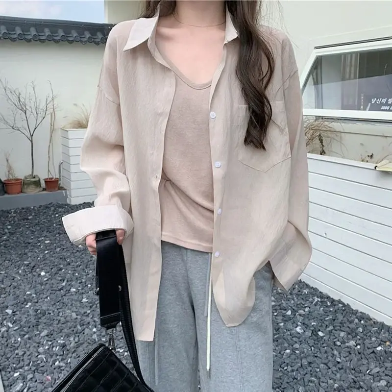 Thumbnail: Loose Summer Sun Protection Shirts Women New Korean Fashion White Simple Thin B