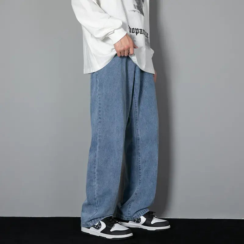 Thumbnail: New Korean Men's Casual Long Jeans Classic Man Straight Denim Wide-leg Pants So