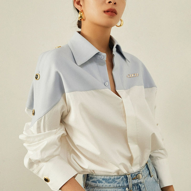 Miniaturbild: 2023 Summer Brand Design Patchwork Women's Blouses Temperament Sense Long Sleev