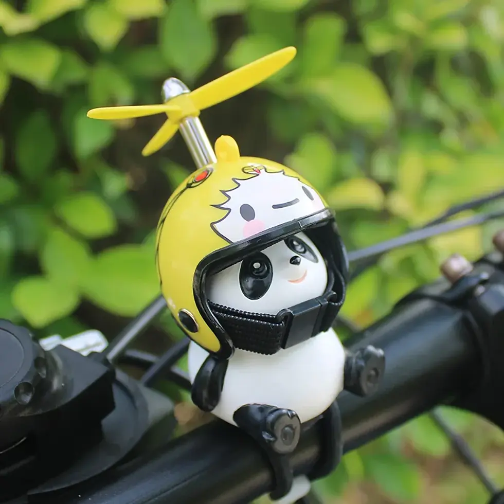 Thumbnail: Cute Panda Cartoon with Helmet Airscrew Ornaments Toy Motorcycle Handlebar Deco