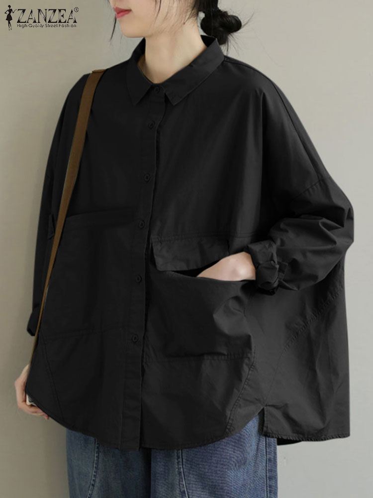 Thumbnail: ZANZEA Fashion Autumn Elegant Blouse Long Sleeve Loose Casual Solid Tops Tunic 