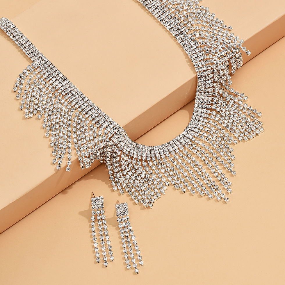 Miniaturbild: 3 pieces of European and American fashion set tassel style rhinestone earrings+
