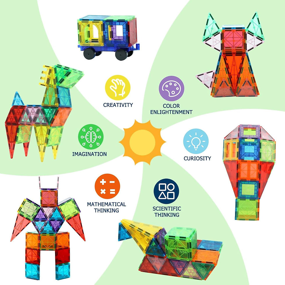 Thumbnail: Magnetic Tiles, 130PCS Magnetic Blocks with 2 Cars, Magnet Tiles 3D Clear Build