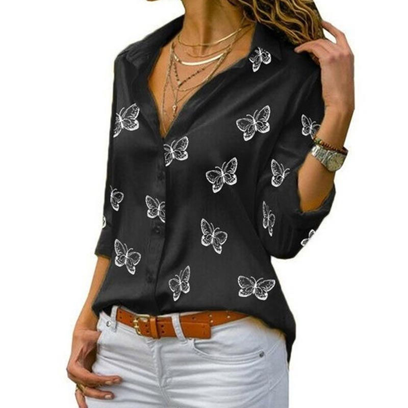 Miniaturbild: Women Long Sleeve Blouse Oversized Spring Autumn Turn Down Collar Loose Office 