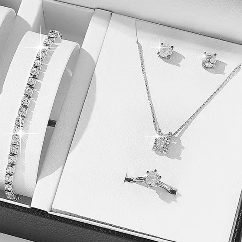 Miniaturbild: 5Pcs Elegant Crystal Jewelry Sets For Women Necklace Earrings Ring Bracelet Pri