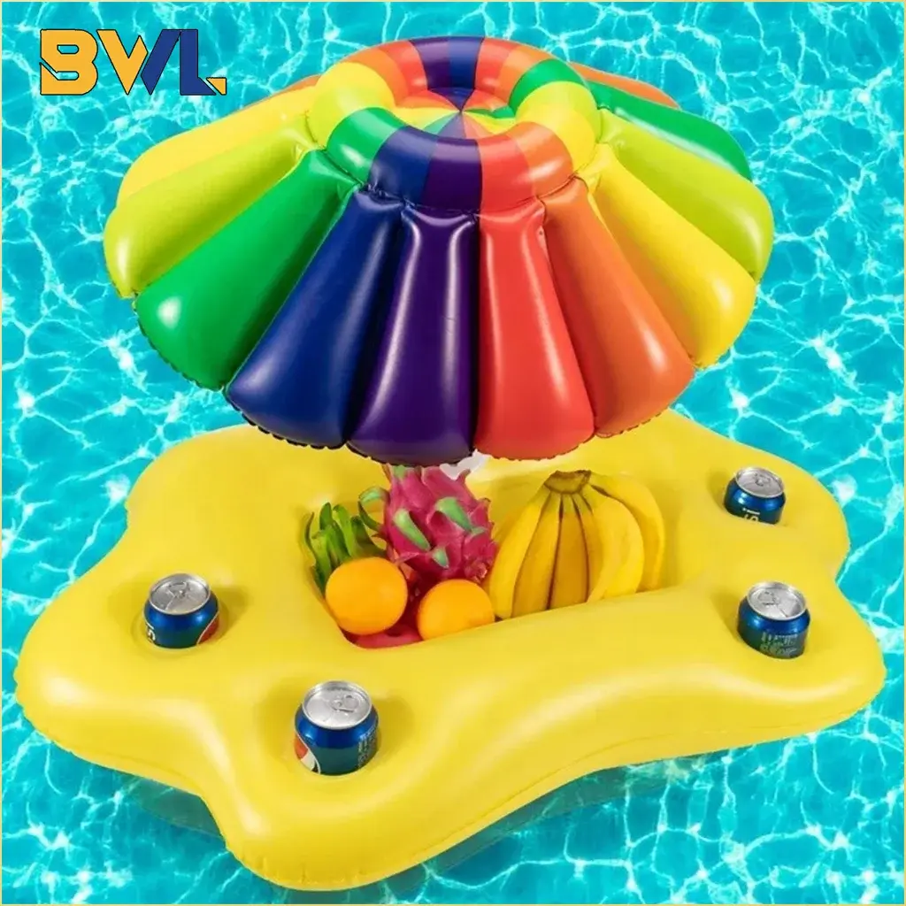 1PC Water Inflatable Rainbow Ice Bucket Coconut Tree Parasol Ice Bar Coaster Tr