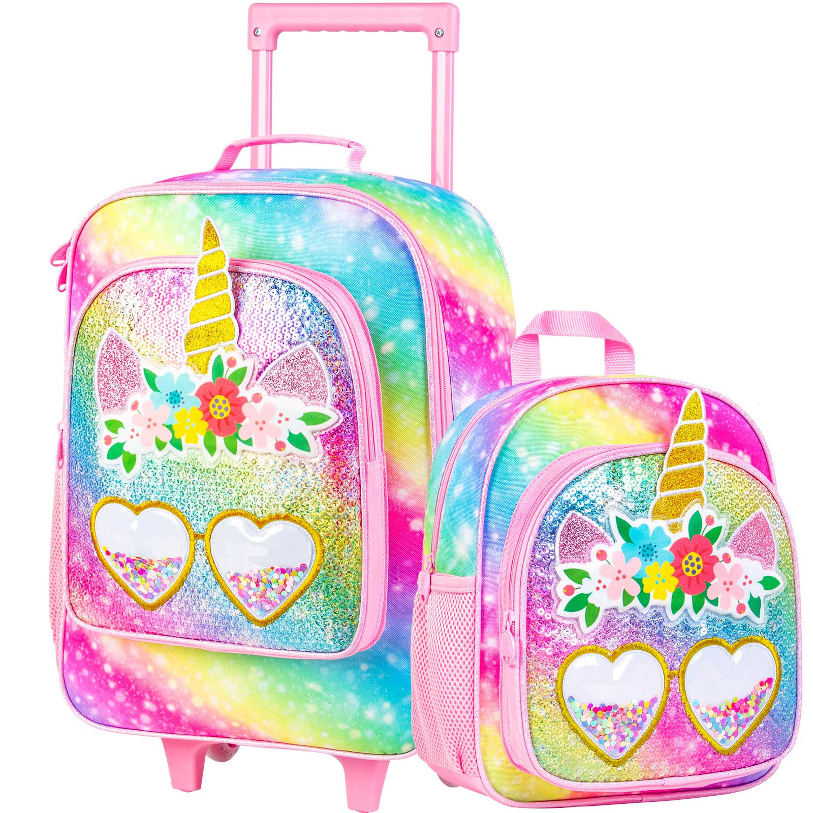 2 Stück Kinder koffer, Mädchen tragen Roll gepäck und 12 "Rucksack Set, Einhorn