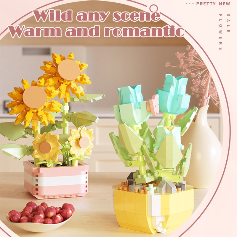 Thumbnail: Office decoration potted plants Micro diamond particles flower building blocks 