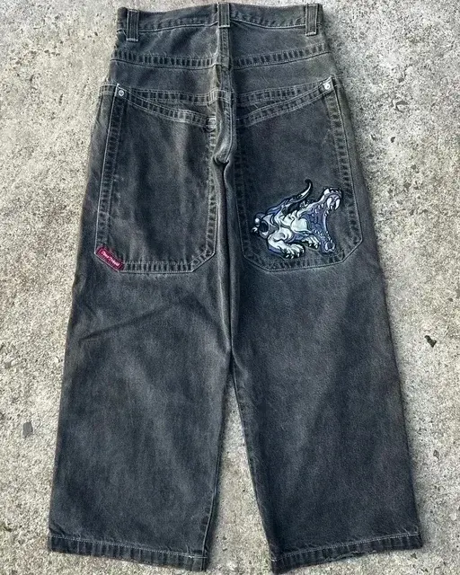 Thumbnail: Streetwear Jeans Y2K Pants Harajuku Gothic Punk Hip Hop Embroidered Vintage Blu