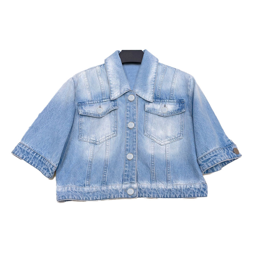 Miniaturbild: NIGO Women's Spring And Fall Washed And Old Flip Collar Short Denim Jacket Casu