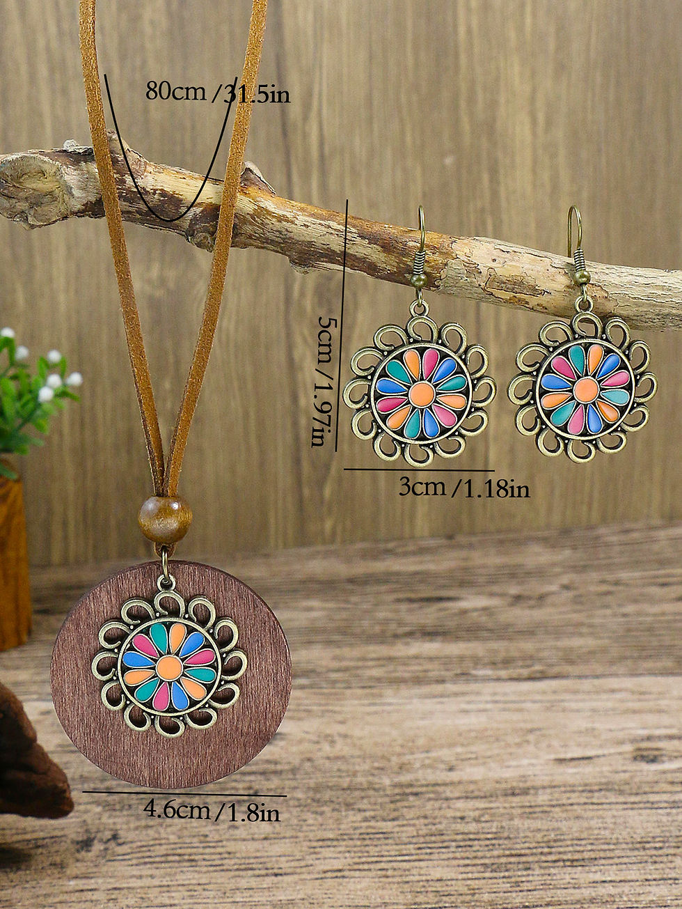 Miniaturbild: Vintage Accessories Sweater Chain Rice Beads Geometric Pattern Round Wood Piece