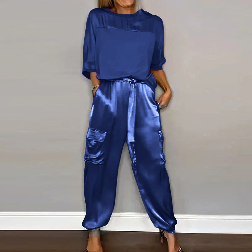 Thumbnail: Sommer mode aus massivem Satin zweiteilig Set Frauen Rundhals ausschnitt Langar