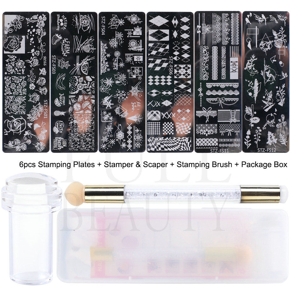 Thumbnail: 9 teile/satz Nagel-kunst, Platten Silikon Stamper Scaper Stanzen Druck Pinsel P
