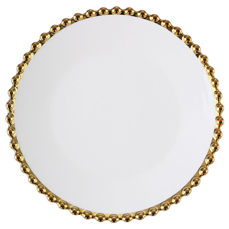 Miniaturbild: Nordische Keramik platten und Schalen Set Gold Runde Dot Edge Steak Platte Sala