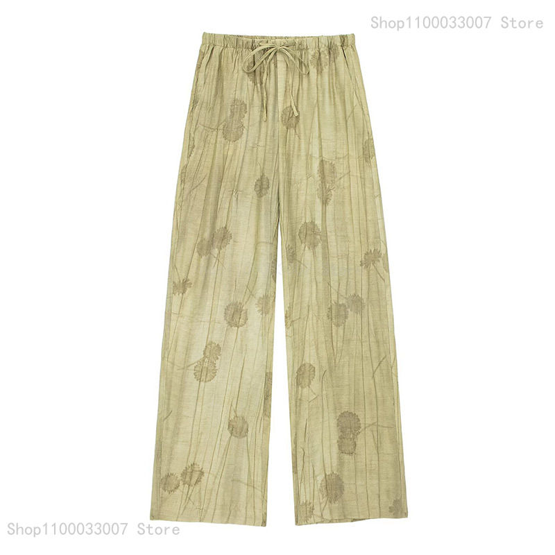 Thumbnail: Casual Print Shirt Hosen Set Frauen Revers Halbarm Knopf Hemd Schnürung weites 