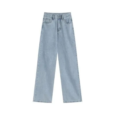 Thumbnail: Denim Straight Jeans Women Basic High Waist Streetwear Denim Pants Ladies Blue 