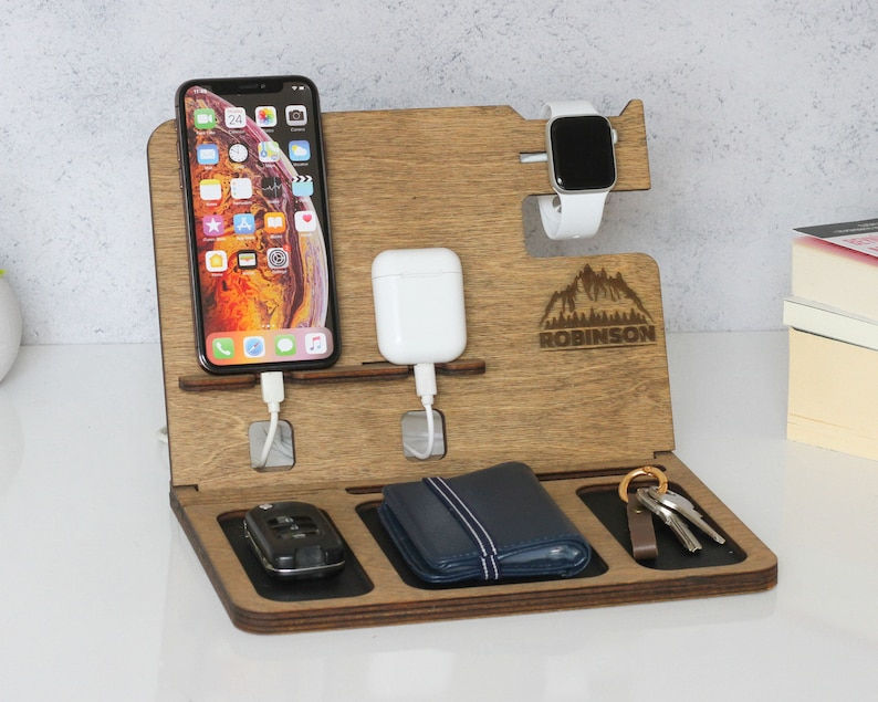 Thumbnail: Docking Station, Gifts for Him l Desk Organizer l Night Stand l Wood Stand l ED
