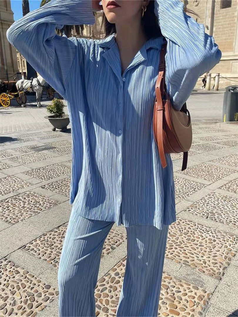 Miniaturbild: Wsevypo Frauen Plissee 2 Stück Hosen Sets Frühling Sommer Streetwear Langarm He