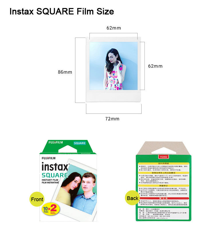 Thumbnail: Instax Square film White Edge Photo Paper (10-100 pcs) For Fujifilm SQ10 SQ6 SQ