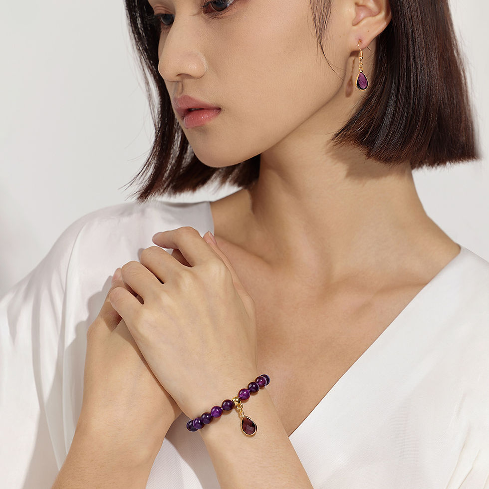 Miniaturbild: New Fashion Women Jewelry Set 8mm Natural Semi-precious Stone Beaded Elastic Br