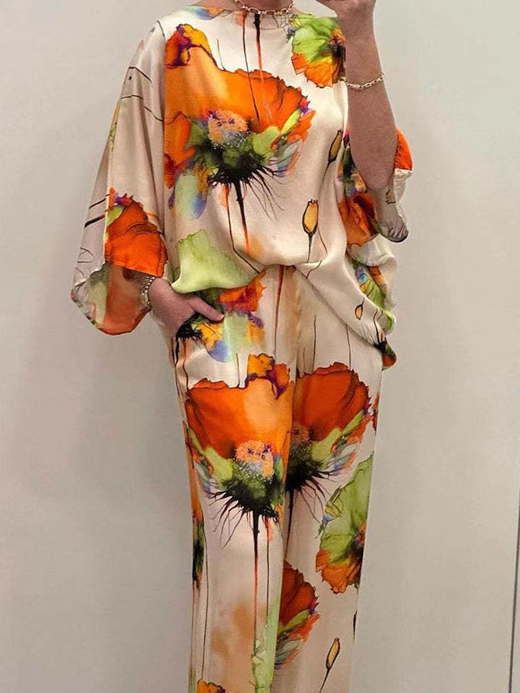 Thumbnail: Sommer Damen Print 2 Stück Set sexy lang ärmel ige weibliche Top lose Anzug wei