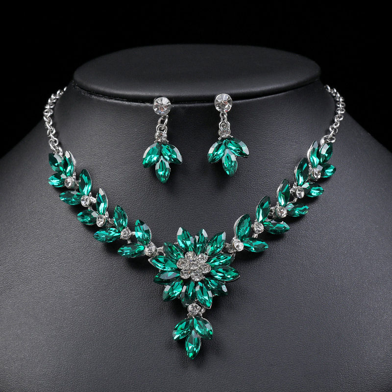 Miniaturbild: 2Pcs Women Bridal Jewelry Sets Vintage Luxury Flower Crystal Wedding Earrings N
